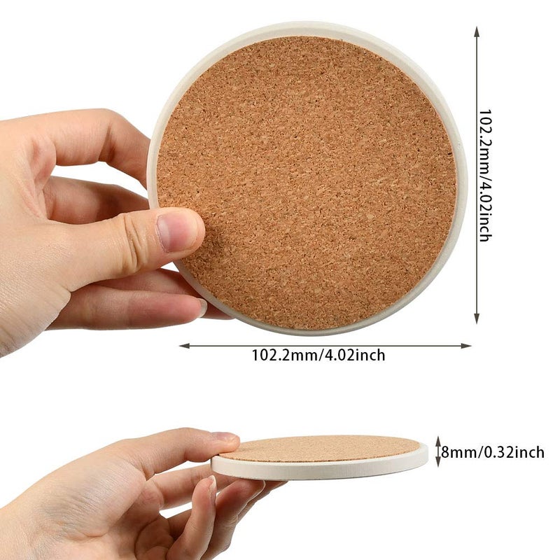 FOCCTS 12 Pcs Ceramic Tiles for Crafts Coasters, Absorbent Stone Coaster Blanks for Crafts, 4inch Ceramic White Tiles Unglazed with Cork Backing Pads, Decorate Your Own Coaster DIY Project - Image 2